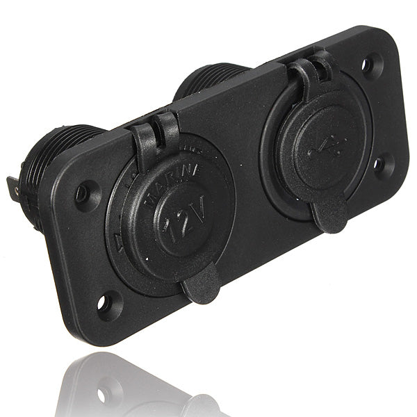 Dual Socket 12V USB Adapter for Motorcycle Bike Auto