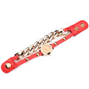 Fashion Chain Rivet Women Bracelet Leather Quartz Watch