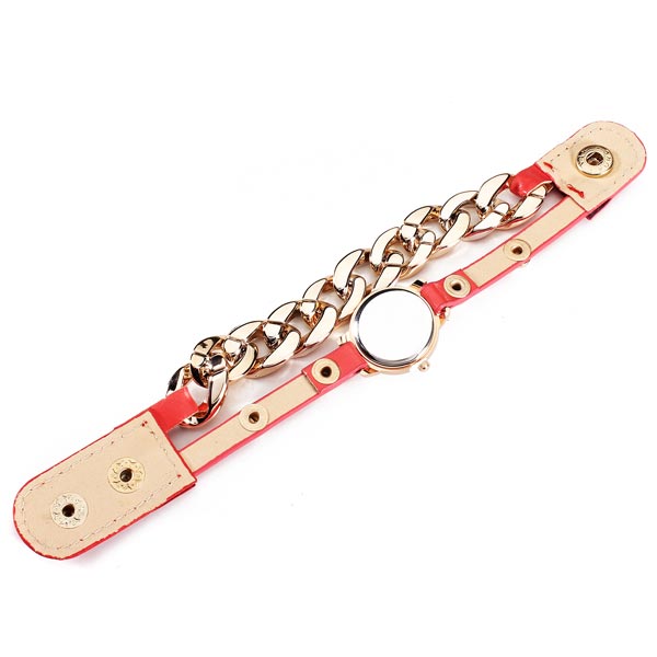 Fashion Chain Rivet Women Bracelet Leather Quartz Watch