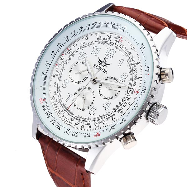 SEWOR Automatic Self-Wind Mechanical Watch Genuine Leather Strap Men Watch