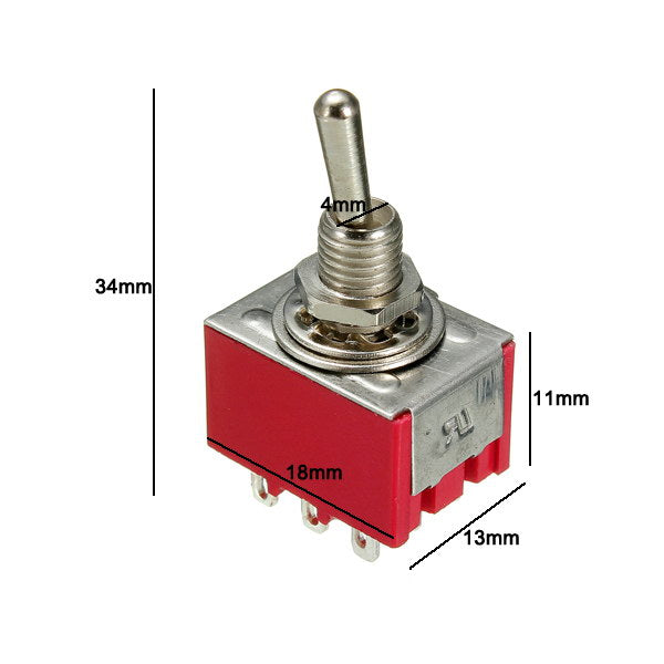 5Pcs Mini Toggle Switch For 3PDT 2 Position On-On 9-PIN