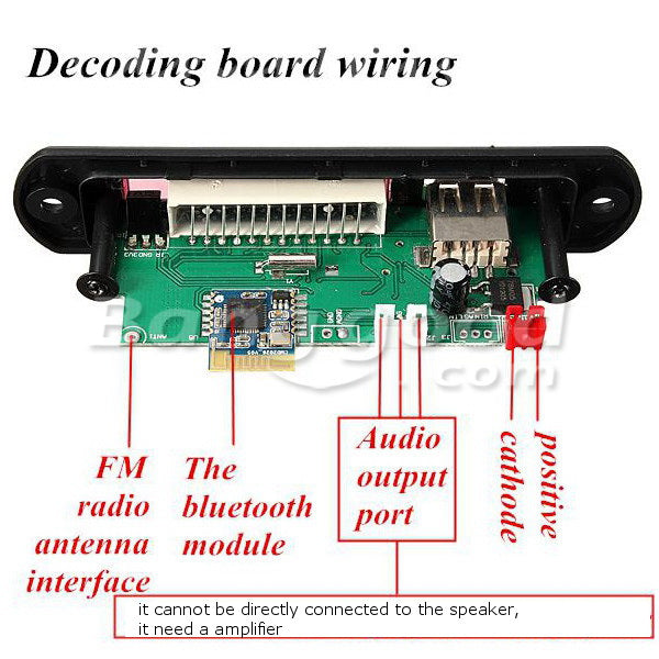 bluetooth MP3 WMA Decoder Board 12V Wireless Audio Module USB TF Radio
