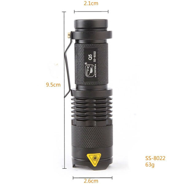 Smiling Shark SS-8022 Q5 3modes Zoomable Mini LED Flashlight