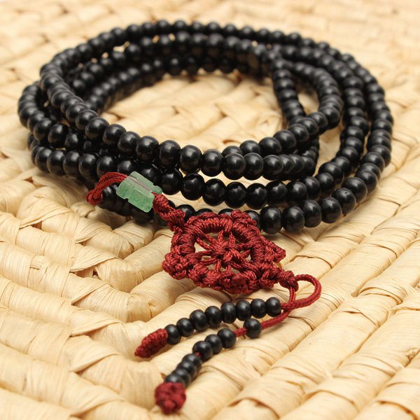 Trendy Black Sandalwood Buddhist Buddha Multilayer Beads Weaving Bracelet Necklace for Men