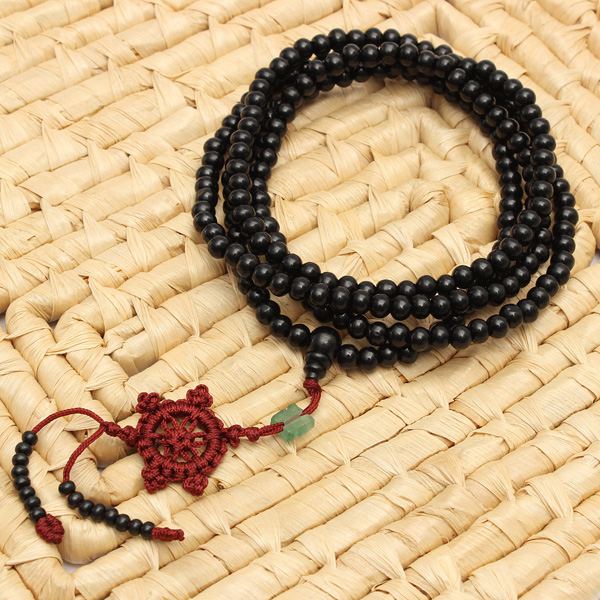 Trendy Black Sandalwood Buddhist Buddha Multilayer Beads Weaving Bracelet Necklace for Men