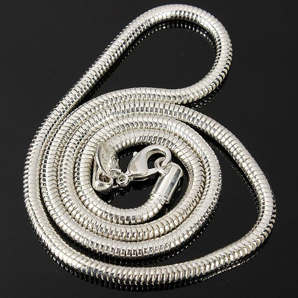 Unisex 3mm Silver Plated Solid Snake Chains Necklace