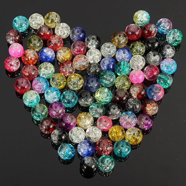 80Pcs 8mm Crystal Crack Glass Loose Spacer Beads Mixed Color