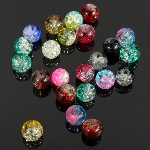 80Pcs 8mm Crystal Crack Glass Loose Spacer Beads Mixed Color