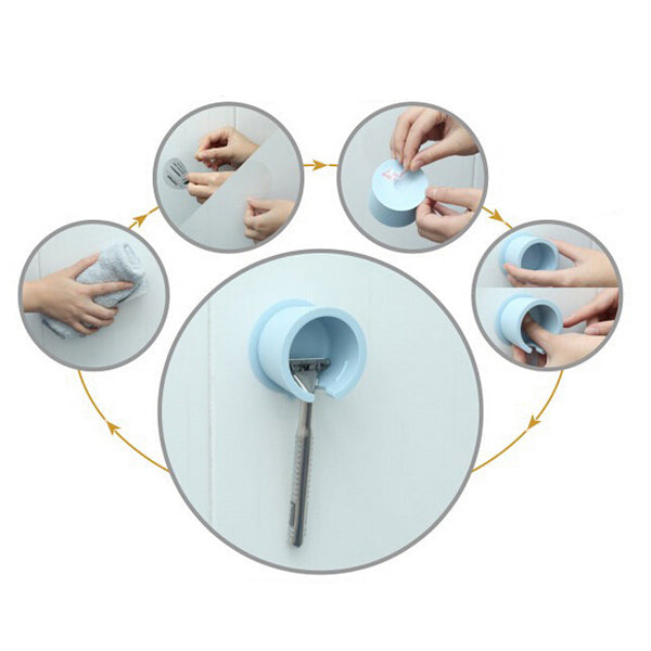 Wall Suction Shaver Holder Razor Tool Shelf Blue White