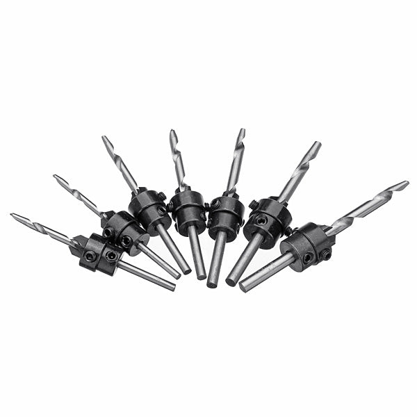 7pcs Tapered Drill Bit Countersink Drill Set Adjustable Stop Collar
