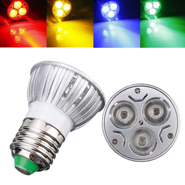 E27 3W AC 220V 3 LEDs Red/Yellow/Blue/Green LED Spotlight Bulbs