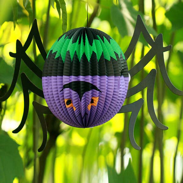 Halloween Amusing Glowing Spider Paper Lantern With LED Candle Yard Decor