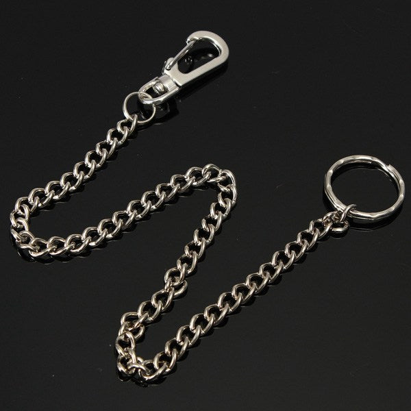Silver Long Chain Clasp Keyring Metal Waist Belt Keychain