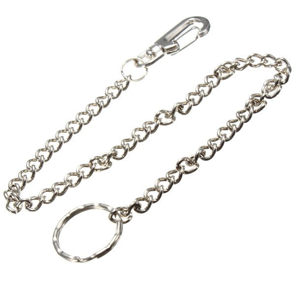 Silver Long Chain Clasp Keyring Metal Waist Belt Keychain
