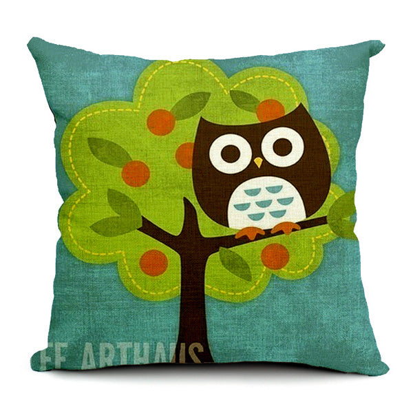 Cartoon Owl Print Pillow Case Home Office Car Cushion