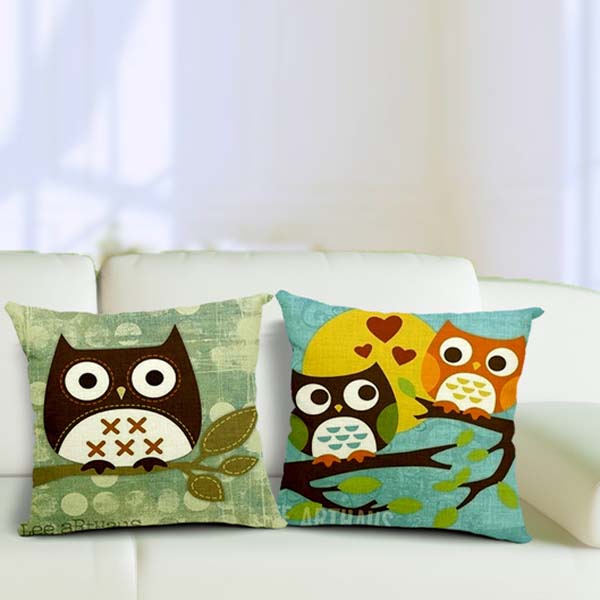 Cartoon Owl Print Pillow Case Home Office Car Cushion
