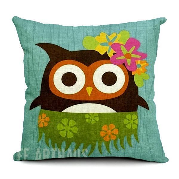 Cartoon Owl Print Pillow Case Home Office Car Cushion