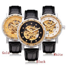 FORSINING Crystal Gold PU Leather Mechanical Flywheel Men Wrist Watch