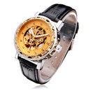 FORSINING Crystal Gold PU Leather Mechanical Flywheel Men Wrist Watch