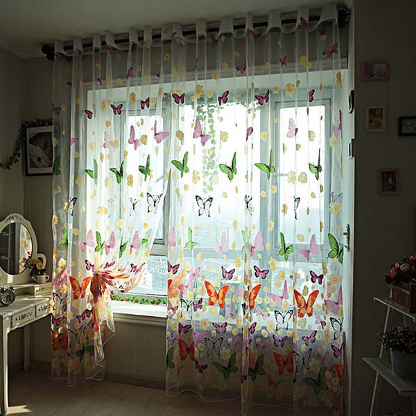 Butterfly Printed Sheer Window Curtains Tulle Door Window Screen