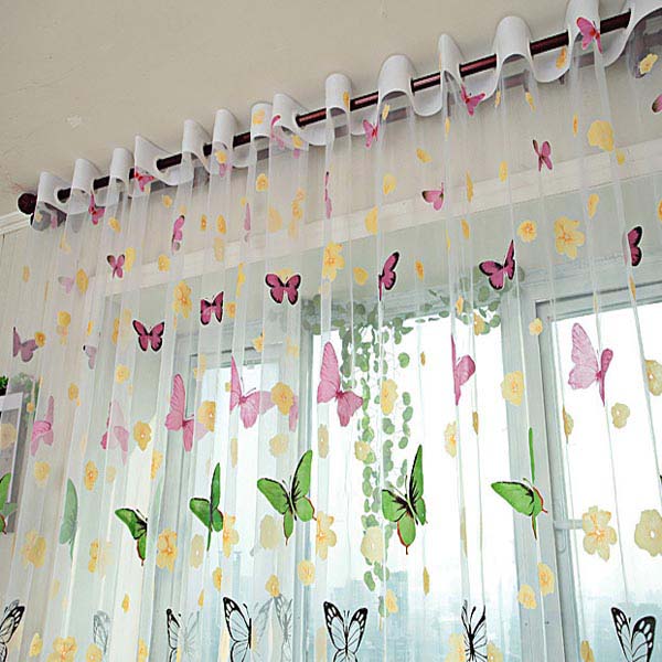 Butterfly Printed Sheer Window Curtains Tulle Door Window Screen