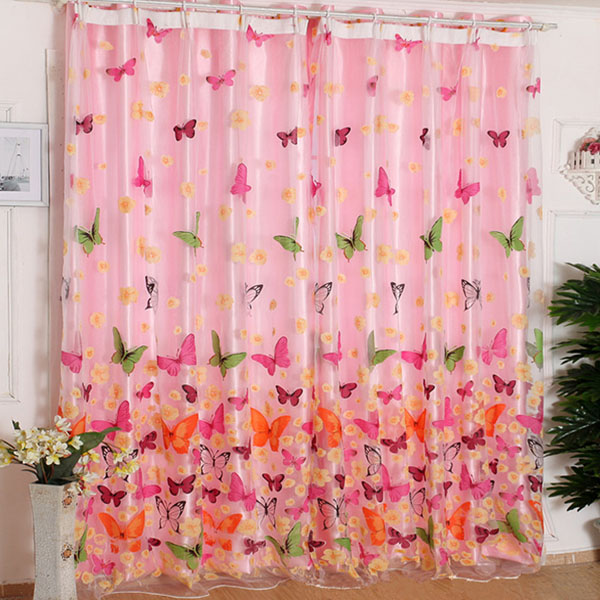Butterfly Printed Sheer Window Curtains Tulle Door Window Screen