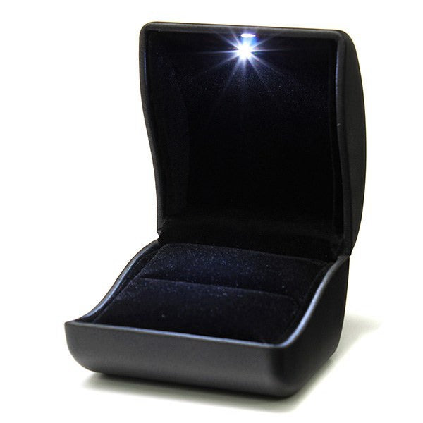 Luxury Black PU Leather LED Lighted Ring Box Jewelry Wedding Gift Case
