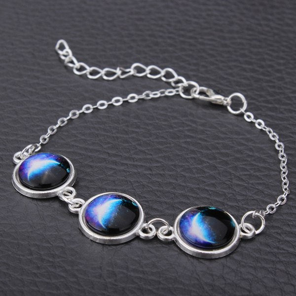 Silver Plated Time Gem Galaxy Glass Cabochon Charm Bracelet Unisex