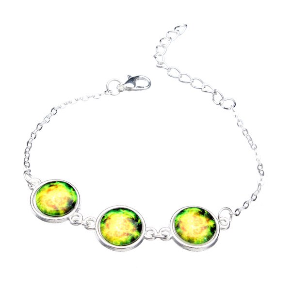 Silver Plated Time Gem Galaxy Glass Cabochon Charm Bracelet Unisex