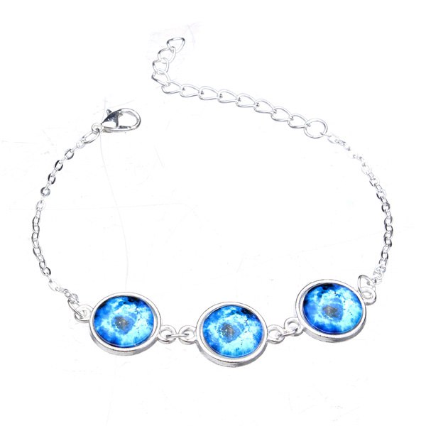 Silver Plated Time Gem Galaxy Glass Cabochon Charm Bracelet Unisex