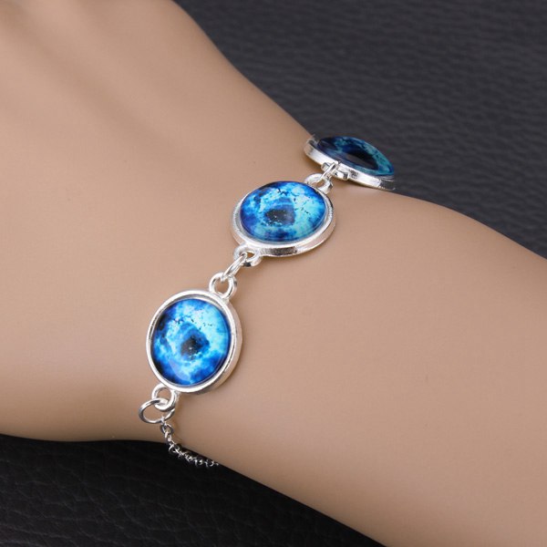 Silver Plated Time Gem Galaxy Glass Cabochon Charm Bracelet Unisex
