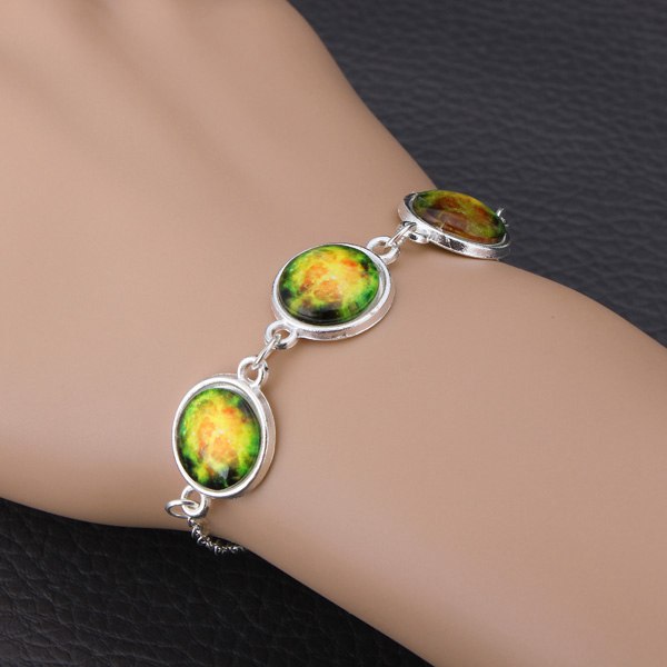 Silver Plated Time Gem Galaxy Glass Cabochon Charm Bracelet Unisex