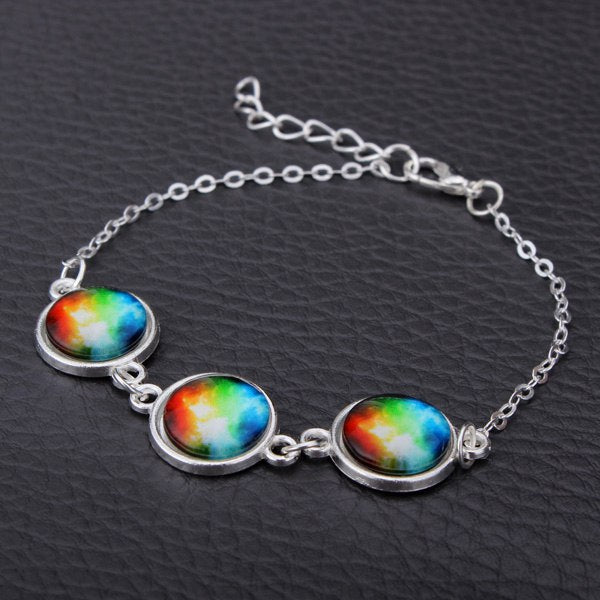 Silver Plated Time Gem Galaxy Glass Cabochon Charm Bracelet Unisex