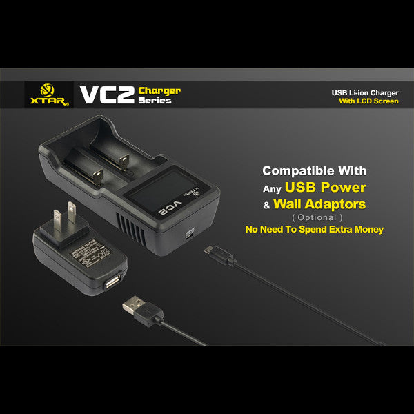 XTAR VC2 Charger With LCD Screen Display For 18650 26650 Battery