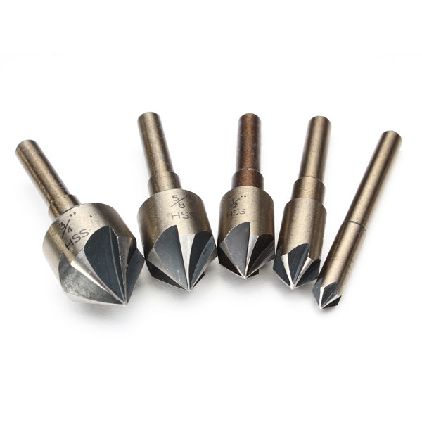 5pcs Imperial 5 Flutes 82 Degree Countersink Drill Chamfer Cutter Bit