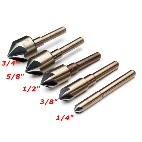 5pcs Imperial 5 Flutes 82 Degree Countersink Drill Chamfer Cutter Bit