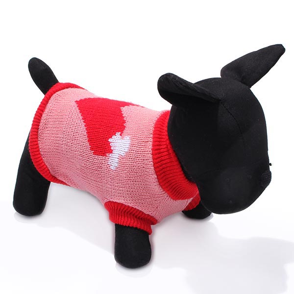 Red Heart Bone Pet Dog Knitted Breathable Sweater Pink