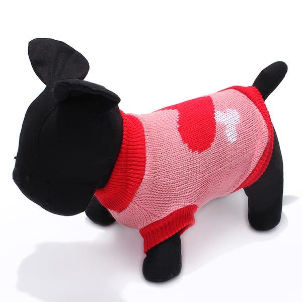 Red Heart Bone Pet Dog Knitted Breathable Sweater Pink