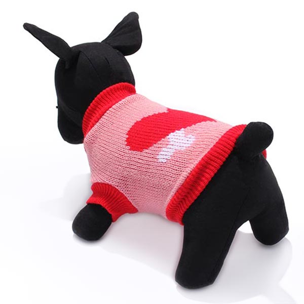 Red Heart Bone Pet Dog Knitted Breathable Sweater Pink