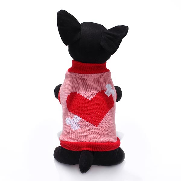Red Heart Bone Pet Dog Knitted Breathable Sweater Pink