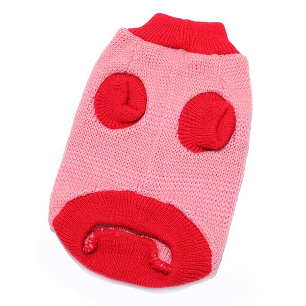 Red Heart Bone Pet Dog Knitted Breathable Sweater Pink