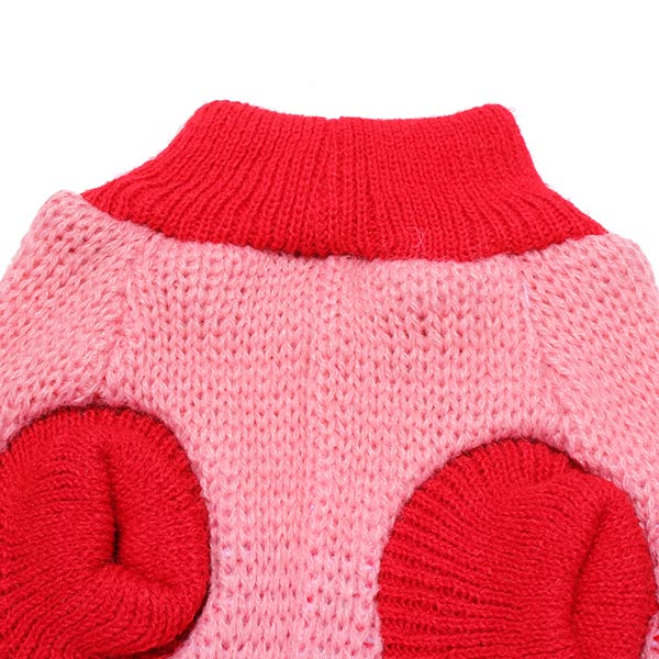 Red Heart Bone Pet Dog Knitted Breathable Sweater Pink