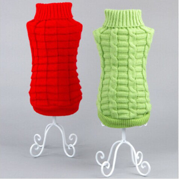 Solid Color Pet Dog Cat Knitted Breathable Warm Sweater Winter Outwear