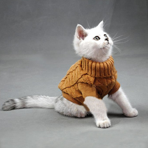 Solid Color Pet Dog Cat Knitted Breathable Warm Sweater Winter Outwear