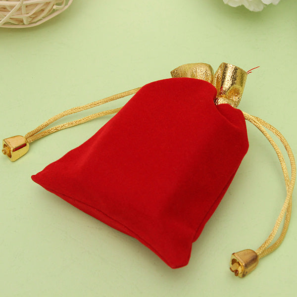 10PCS Golden Red Flannelette Drawstring Pouch Jewelry Gift Bags Pouch