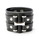 Punk Rivet Double Loop Wide Snap Button Leather Bracelet For Men