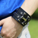 Punk Rivet Double Loop Wide Snap Button Leather Bracelet For Men