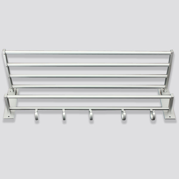 Alumimum Folded Silver Bath Towel Shelf Washcloth Rack Holder With 5 Hooks