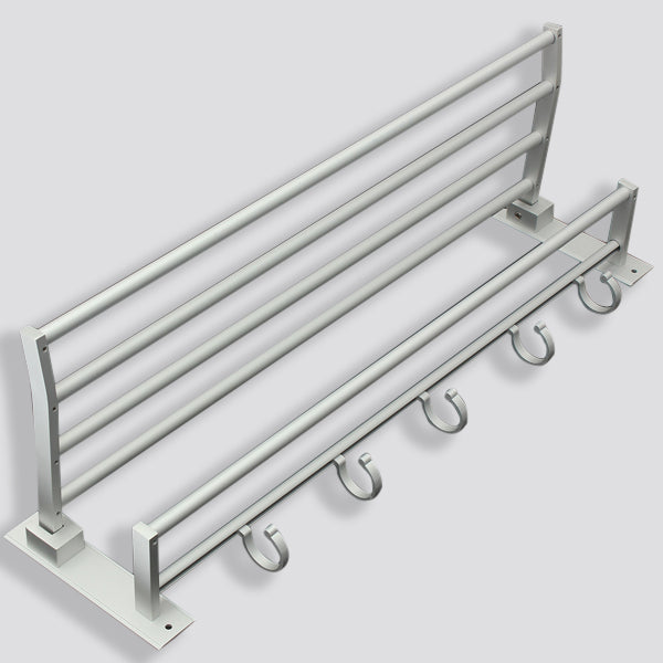Alumimum Folded Silver Bath Towel Shelf Washcloth Rack Holder With 5 Hooks