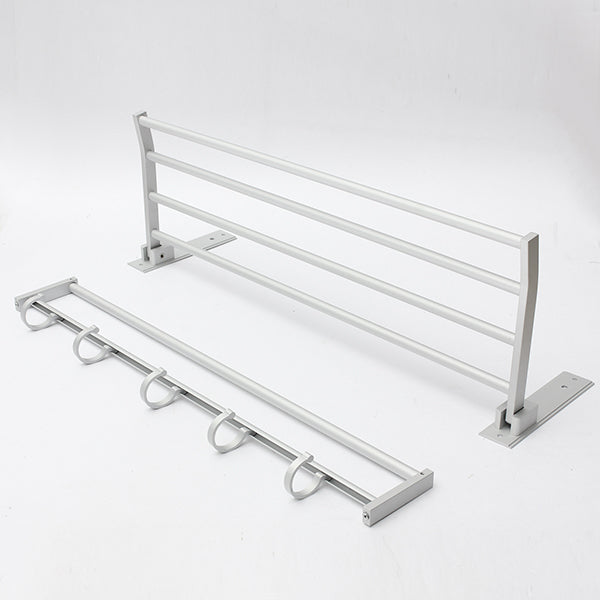 Alumimum Folded Silver Bath Towel Shelf Washcloth Rack Holder With 5 Hooks